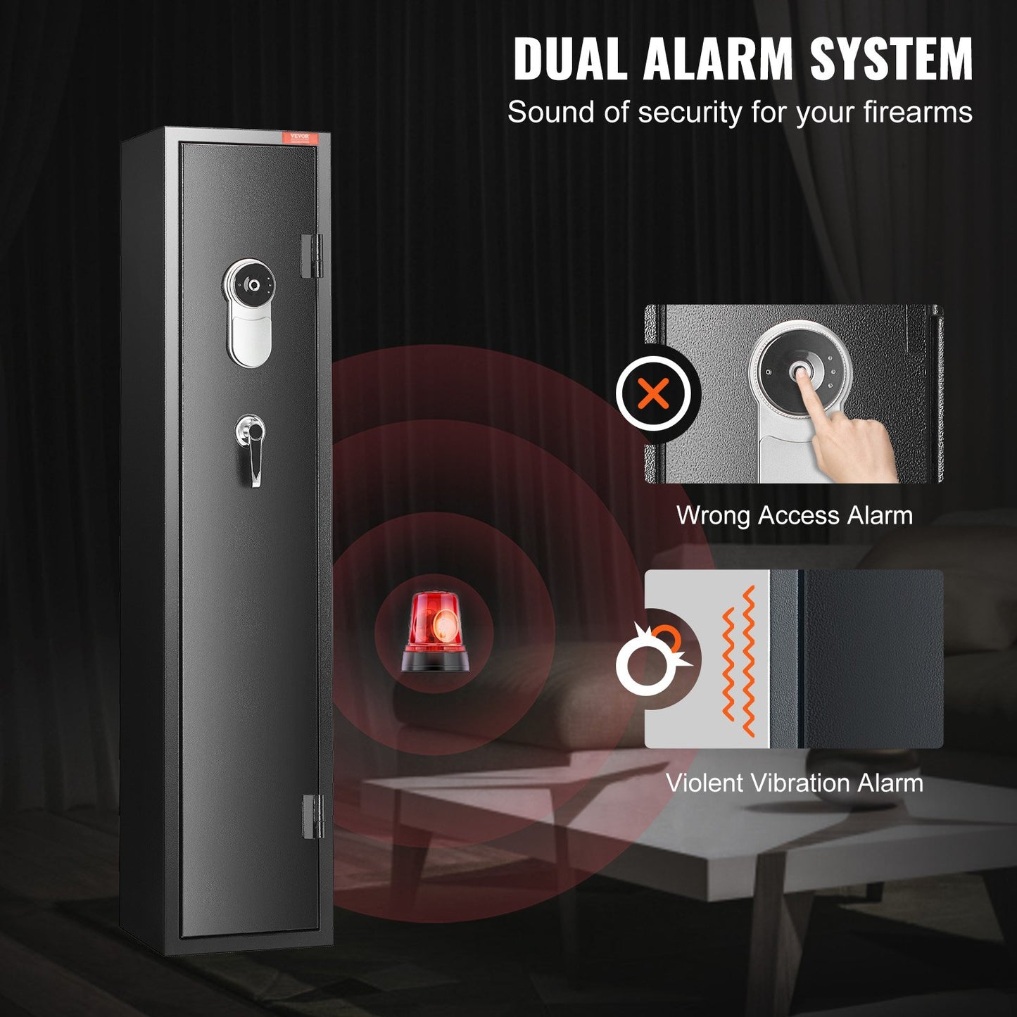 Gun Safe Rifle Safe med fingeravtryckslås för 5 gevär och 4 pistoler
