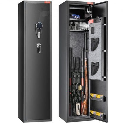 7-8 Rifles Gun Safe, Rifle Safe with Digital Keypad & Lock, Gun Storage Cabinet with Built-in Storage Locker, Removable Storage Shelf for Home Long Gun and Pistols