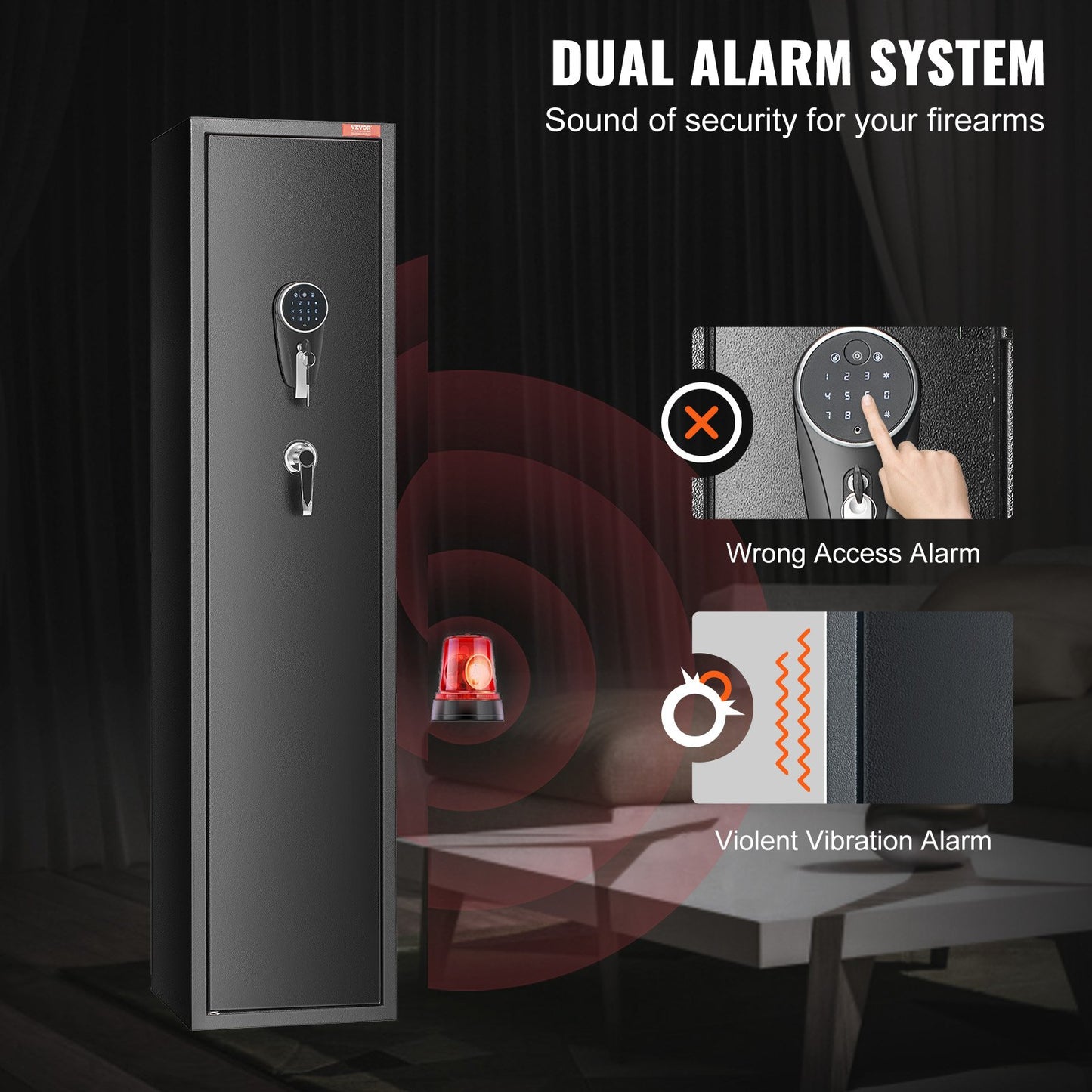 7-8 Rifles Vapenskåp, gevärsskåp med digital knappsats och lås, pistolförvaringsskåp för hagelgevär med inbyggt förvaringsskåp, flyttbar förvaringshylla för hemlångt vapen och pistoler