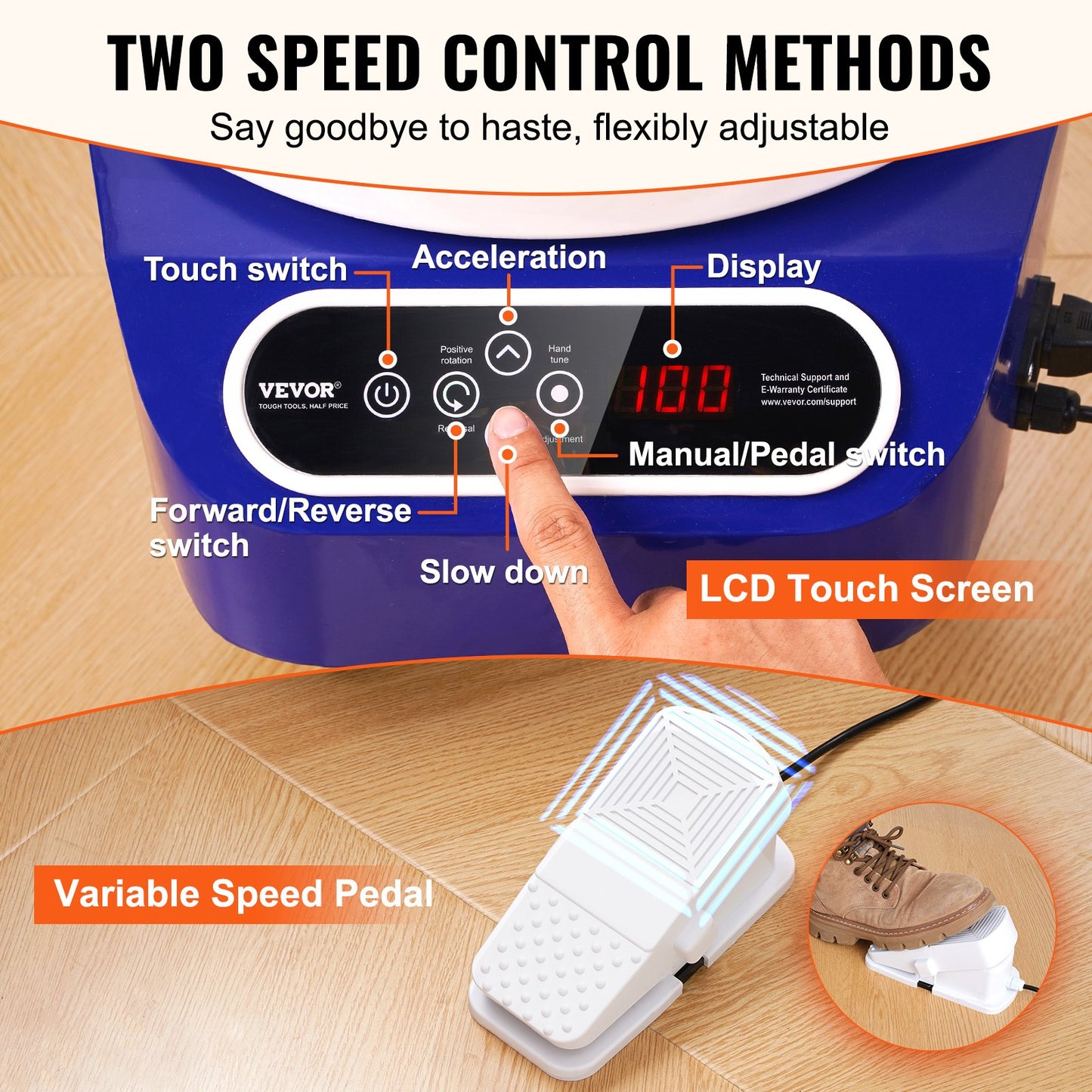 Töpferscheibe, 10 Zoll, Keramikrad, Fußpedal, Touchscreen, 350 W, 3 Beine, Blau