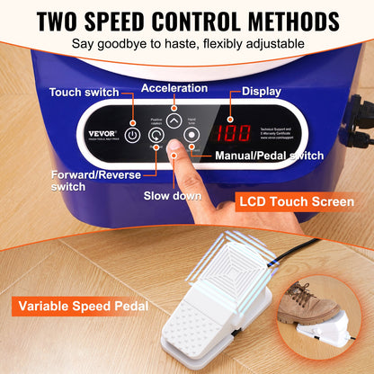 Töpferscheibe, 10 Zoll, Keramikrad, Fußpedal, Touchscreen, 350 W, 3 Beine, Blau