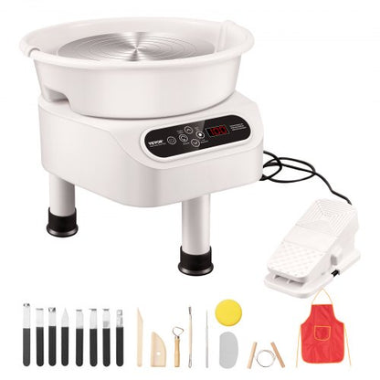 Pottery Wheel, 11 inch Pottery Forming Machine, 450W Electric Wheel for Pottery with Foot Pedal and LCD Touch Screen, Direct Drive Ceramic Wheel with 3 Support Legs for DIY Art Craft, White