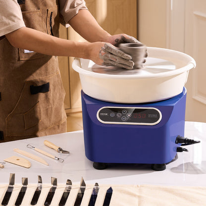 Pottery Wheel, 10 inch Pottery Forming Machine, 350W Electric Wheel for Pottery with Foot Pedal and LCD Touch Screen, Direct Drive Ceramic Wheel with Shaping Tools for DIY Art Craft, Blue