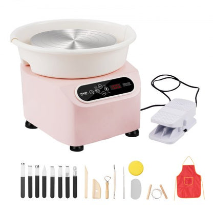 Pottery Wheel, 10 inch Pottery Forming Machine, 350W Electric Wheel for Pottery with Foot Pedal and LCD Touch Screen, Direct Drive Ceramic Wheel with Shaping Tools for DIY Art Craft, Pink