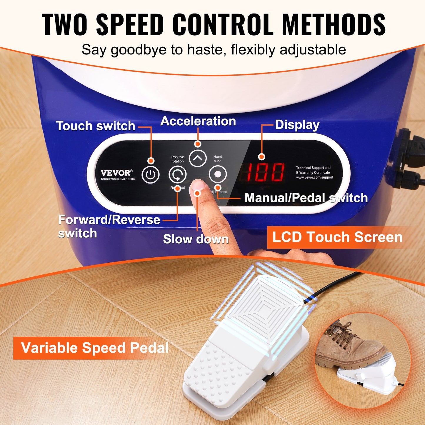 Töpferscheibe, 27,9 cm, Keramik-Rad, Fußpedal, Touchscreen, Schürze, 450 W, Blau