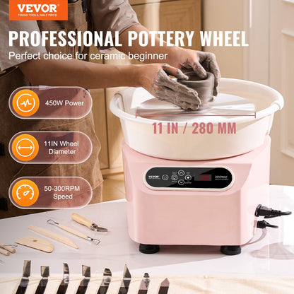 Pottery Wheel, 11 inch Pottery Forming Machine, 450W Electric Wheel for Pottery with Foot Pedal and LCD Touch Screen, Direct Drive Ceramic Wheel with Shaping Tools for DIY Art Craft, Pink