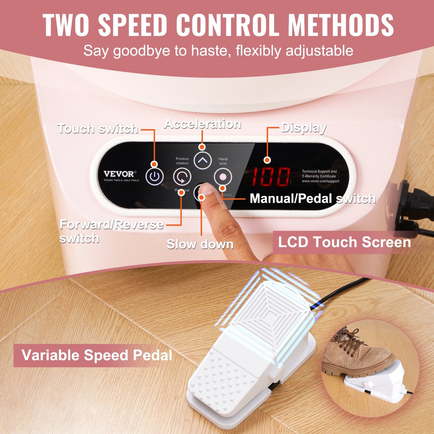 Töpferscheibe, 27,9 cm, Keramik-Rad, Fußpedal, Touchscreen, Schürze, 450 W, Rosa