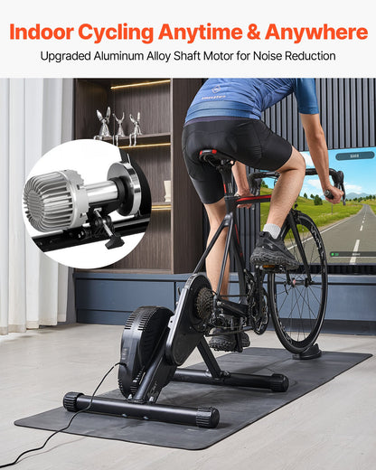 Bike Trainer, 1-13 Level, 26-29 in & 700C Wheels, Smart Bicycle Stationary Stand for Indoor Exercise Riding with Front Wheel Riser Block, Fits Road and Mountain Bikes, Compatible with Zwift App