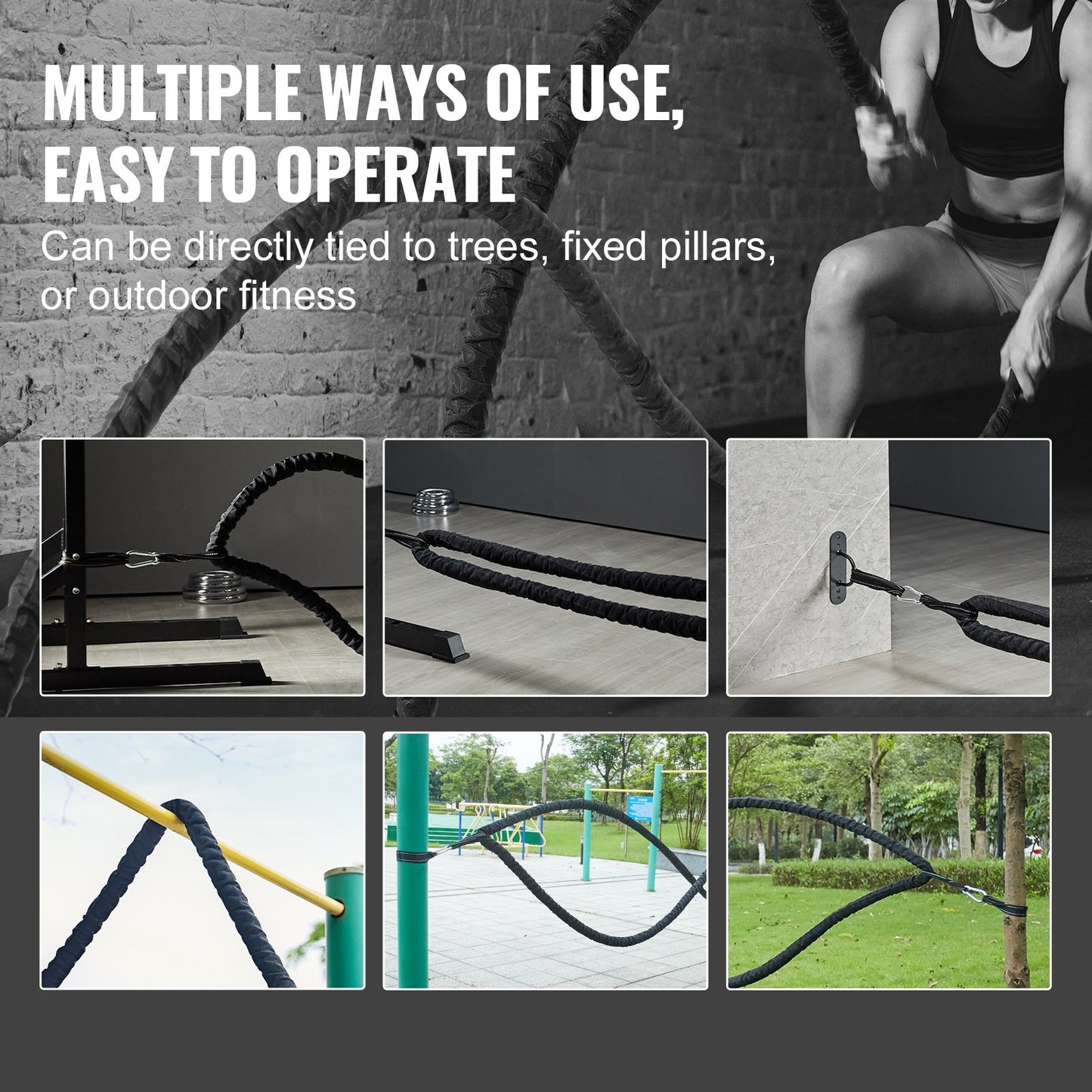 Battle Rope, 1.5 Inch Diameter 30Ft Length Polyester Exercise Rope, Battle Exercise Equipment with Protective Sleeve & Anchor, Heavy Weighted Rope for Home Gym Workout Core Strength Training