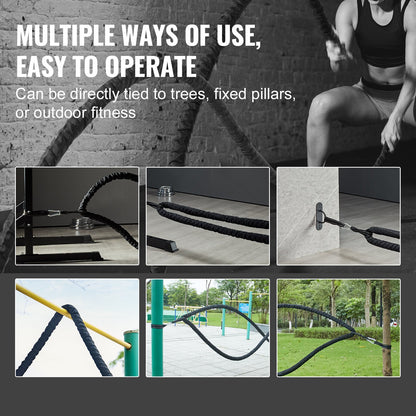 Battle Rope, 1.5 Inch Diameter 30Ft Length Polyester Exercise Rope, Battle Exercise Equipment with Protective Sleeve & Anchor, Heavy Weighted Rope for Home Gym Workout Core Strength Training