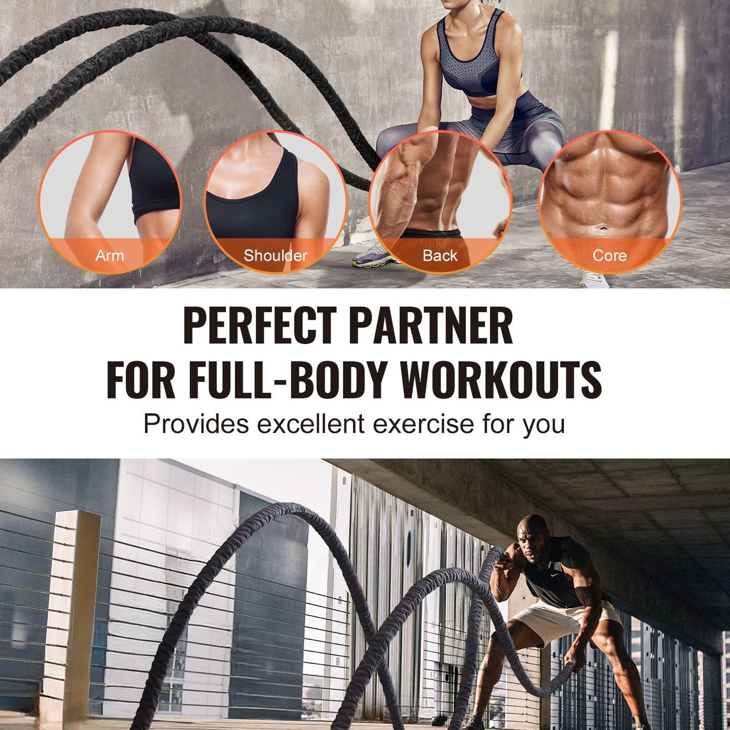 Battle Rope, 1.5 Inch Diameter 30Ft Length Polyester Exercise Rope, Battle Exercise Equipment with Protective Sleeve & Anchor, Heavy Weighted Rope for Home Gym Workout Core Strength Training