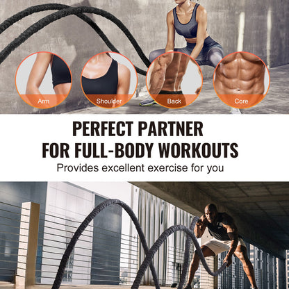 Battle Rope, 1.5 Inch Diameter 30Ft Length Polyester Exercise Rope, Battle Exercise Equipment with Protective Sleeve & Anchor, Heavy Weighted Rope for Home Gym Workout Core Strength Training