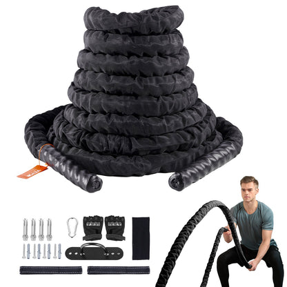 Battle Rope, 1.5 Inch Diameter 30Ft Length Polyester Exercise Rope, Battle Exercise Equipment with Protective Sleeve & Anchor, Heavy Weighted Rope for Home Gym Workout Core Strength Training