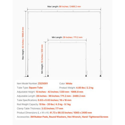 Overboard Bar Stand with Clamps 28-98 Inch Length Adjustable for Party | EU