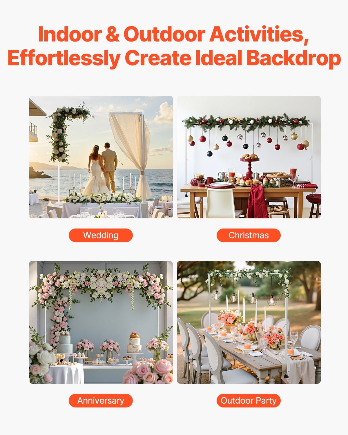 Over The Table Rod Stand with Clamps, 13"-42'' Tall & 28"-98" Length Adjustable, Metal Table Arch Stand, Tabletop Balloon Arch Frame for Wedding Birthday Party Christmas Decorations, White