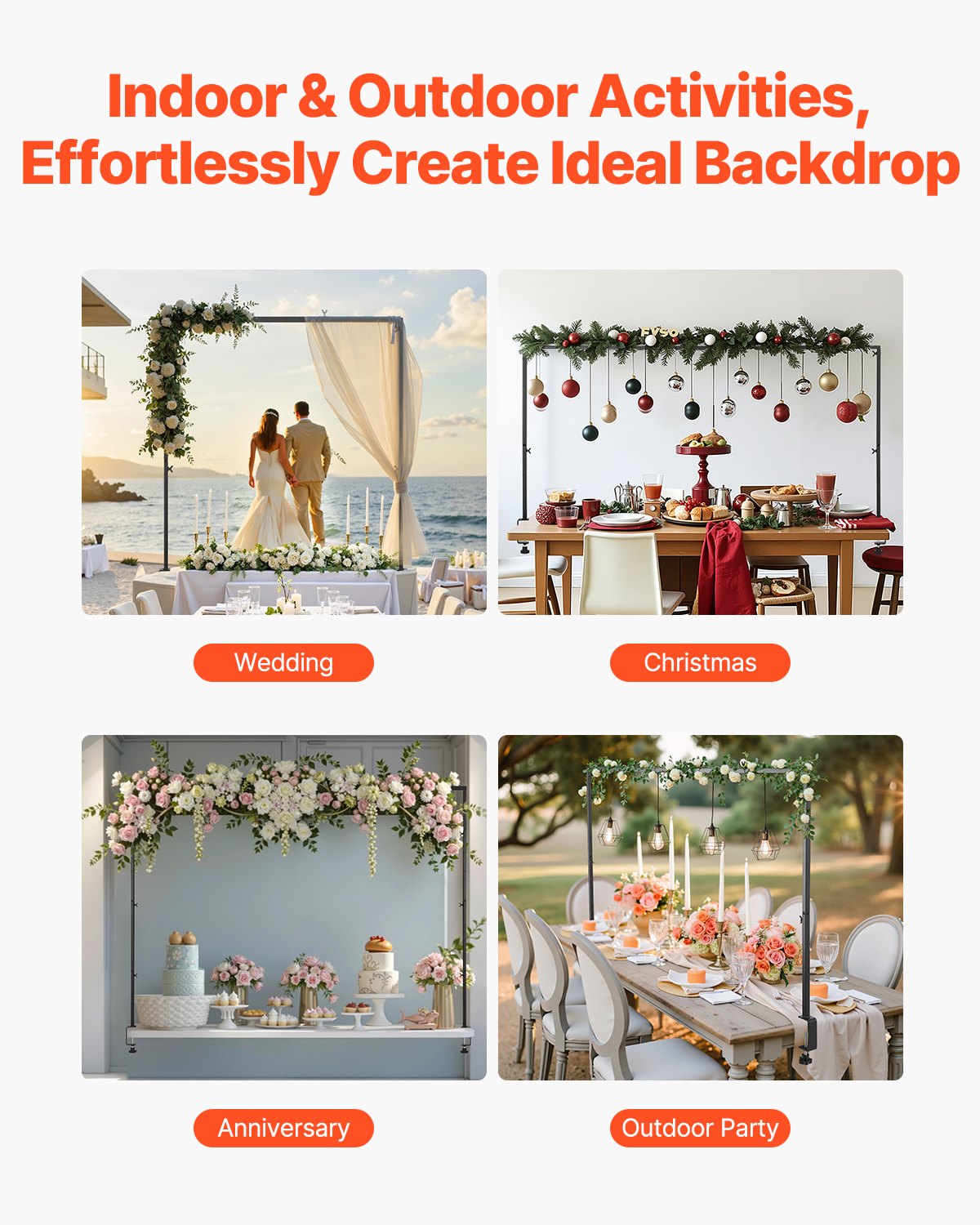 Over The Table Rod Stand with Clamps, 13"-42" Tall & 28"-98" Length Adjustable, Metal Table Arch Stand, Tabletop Balloon Arch Frame for Wedding Birthday Party Christmas Decorations, Black