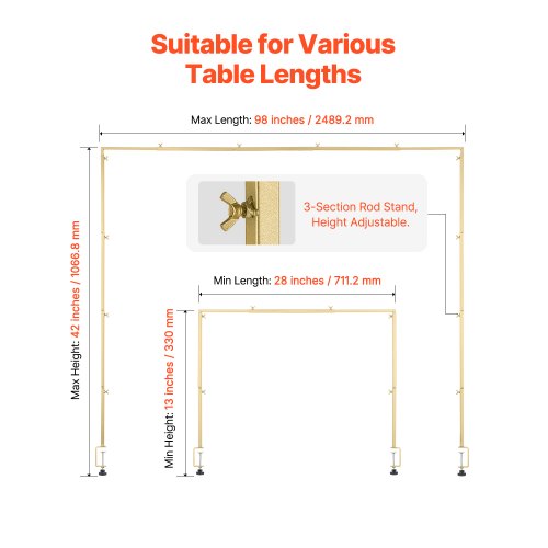 2-teiliger Ständer für Stangen über dem Tisch mit Klemme, Bogengestell, 61-98 cm, verstellbar | EU