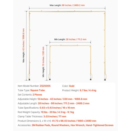 2-teiliger Ständer für Stangen über dem Tisch mit Klemme, Bogengestell, 61-98 cm, verstellbar | EU