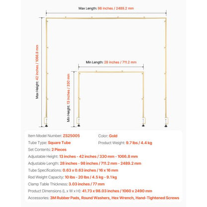 2-teiliger Ständer für Stangen über dem Tisch mit Klemme, Bogengestell, 61-98 cm, verstellbar | EU
