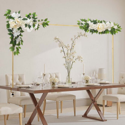 Over the Table Rod Stand with Clamps, Adjustable 28"-98" Length & 13"-42" Height, Table Arch Stand with Floral Accessories, Gold Balloon Frame for Wedding Birthday Party Christmas Decoration