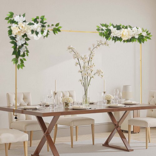 Over the Table Rod Stand with Clamps, Adjustable 28"-98" Length & 13"-42" Height, Table Arch Stand with Floral Accessories, Gold Balloon Frame for Wedding Birthday Party Christmas Decoration