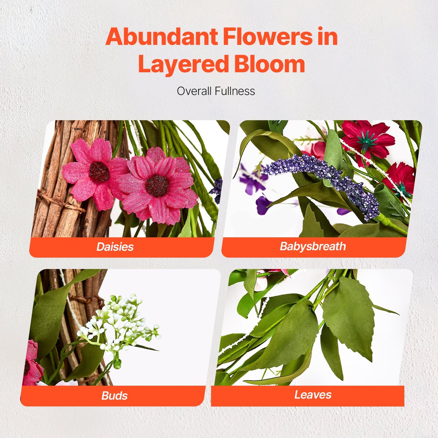 Artificial decorative wreath 22 in pink green daisies year round wreath