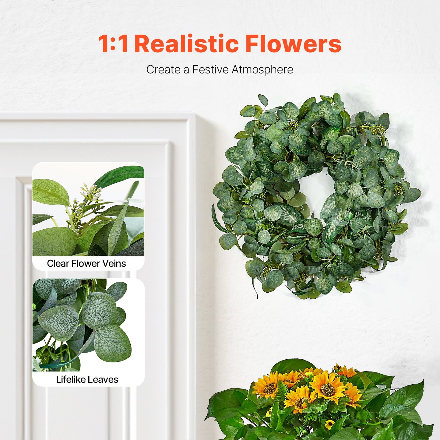 Artificial decorative wreath 26 in green eucalyptus leaves all year round
