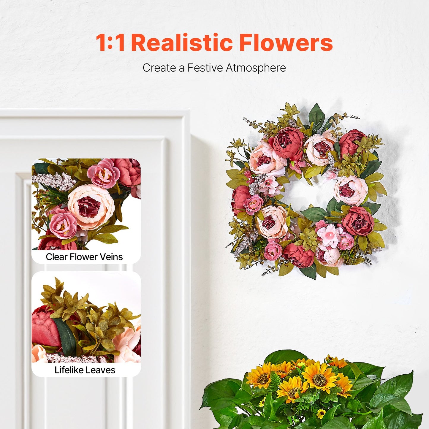 Künstlicher Dekokranz 19 in Rosa Pfingstrosen Hortensien ganzjährig