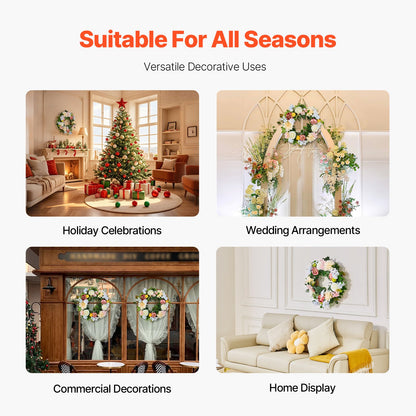 Artificiell Dekorativ Krans 24 i Vit Rosa Gula Pioner Hortensior