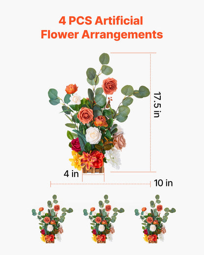 Standing Artificial Flowers Arrangements 4 PCS, 17.5-Inch Tall Faux Flower Decorations for Wedding Aisle Runner Chair, Orange Floral Centerpieces for Ceremony Reception Party Outdoor Decor