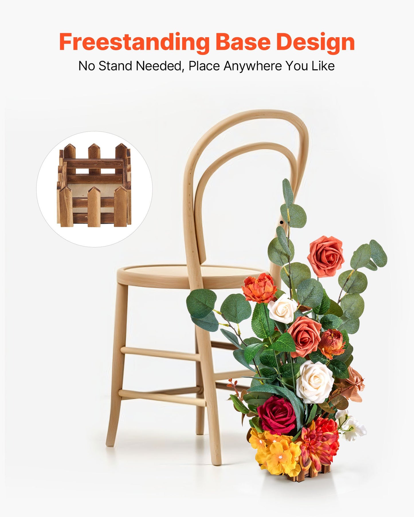 Standing Artificial Flowers Arrangements 4 PCS, 17.5-Inch Tall Faux Flower Decorations for Wedding Aisle Runner Chair, Orange Floral Centerpieces for Ceremony Reception Party Outdoor Decor