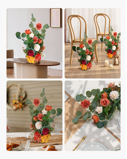 Standing Artificial Flowers Arrangements 4 PCS, 17.5-Inch Tall Faux Flower Decorations for Wedding Aisle Runner Chair, Orange Floral Centerpieces for Ceremony Reception Party Outdoor Decor