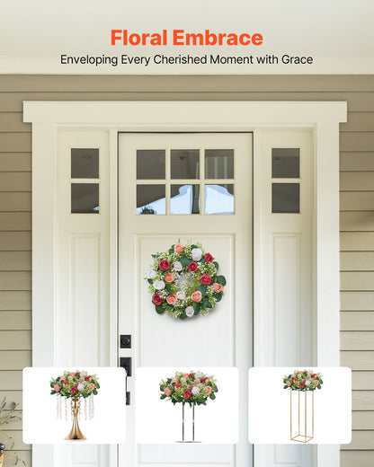 Artificial Rose Wreath, 14-Inch Diameter Faux Flower Wreath with Pink and White Roses, Flower Arrangement Centerpiece for Valentine's, Mother's Day, Party, Wedding and Home Table Décor, 10 PCS