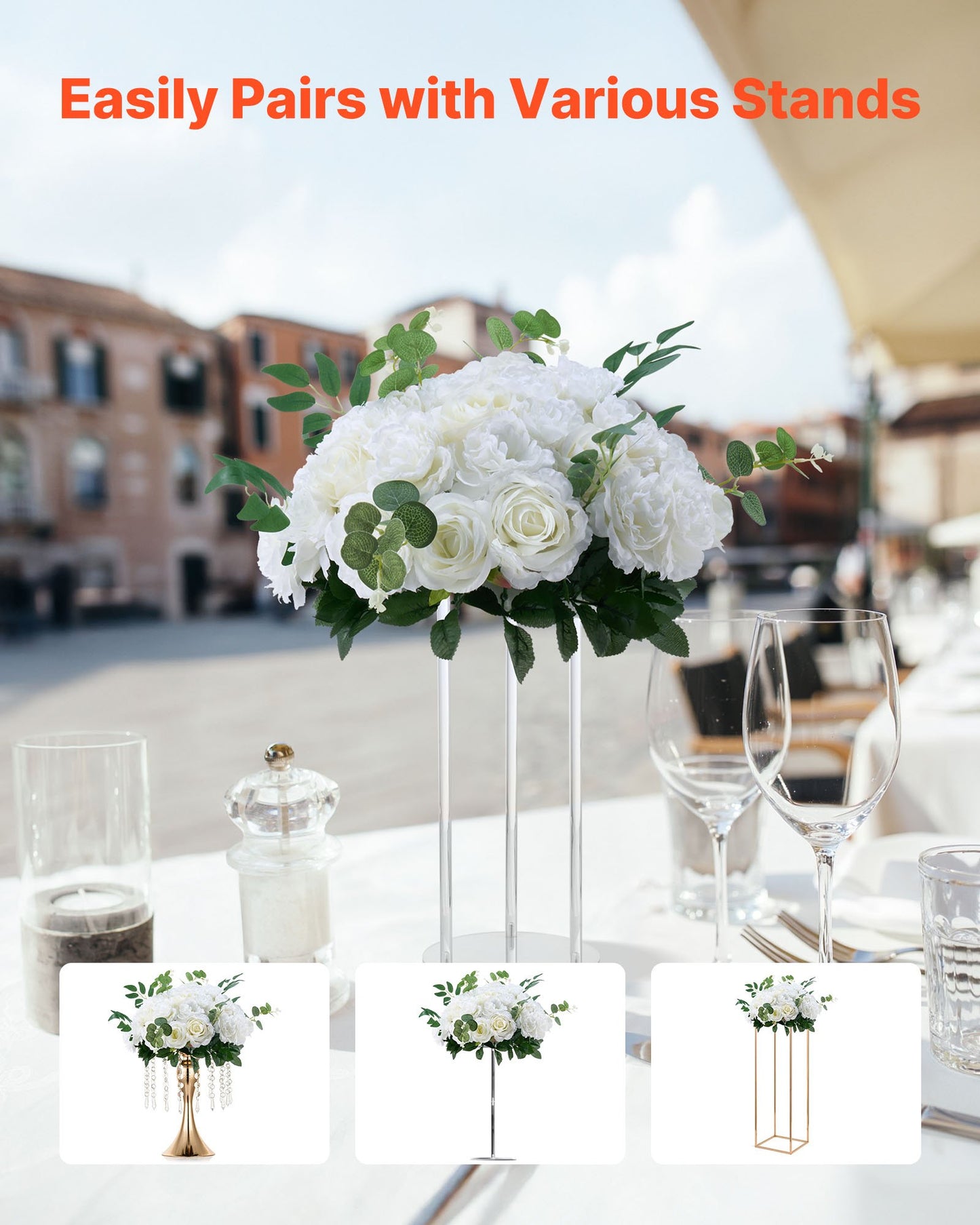 Flower Balls Arrangement Bouquet 10 PCS, 17.7-Inch Diameter Artificial Flower Balls Wedding White Roses Centerpieces, Faux Flowers Arrangements for Wedding Centerpiece Home Table Decorations