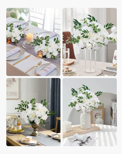 Flower Balls Arrangement Bouquet 10 PCS, 17.7-Inch Diameter Artificial Flower Balls Wedding White Roses Centerpieces, Faux Flowers Arrangements for Wedding Centerpiece Home Table Decorations