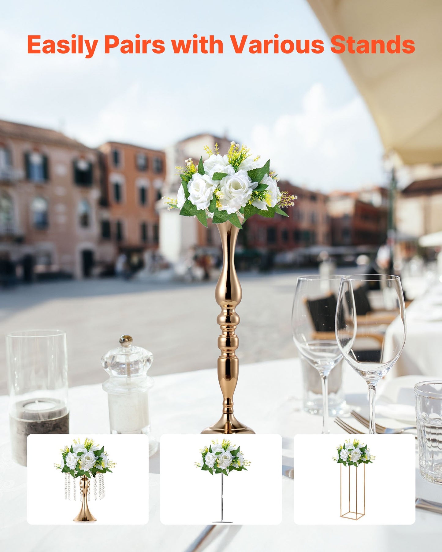 Flower Balls Arrangement Bouquet 10 PCS, 9.5-Inch Diameter Artificial Flower Balls Wedding Rose Centerpieces, Faux Flowers Arrangements for Wedding Centerpiece Home Table Decorations, White