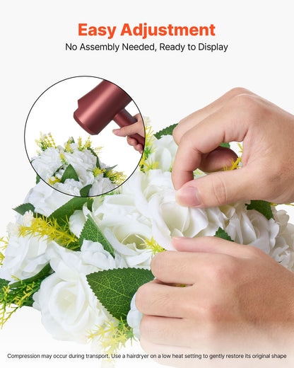 Flower Balls Arrangement Bouquet 10 PCS, 9.5-Inch Diameter Artificial Flower Balls Wedding Rose Centerpieces, Faux Flowers Arrangements for Wedding Centerpiece Home Table Decorations, White