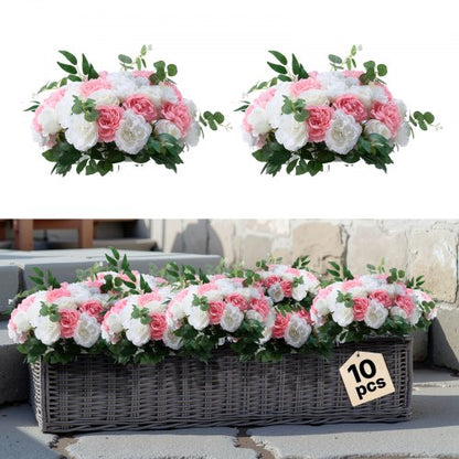 Flower Ball Arrangement Bouquet 10 PCS, 17.7-Inch Diameter Artificial Flower Balls Wedding Table Centerpieces, Rose Arrangements for Wedding Centerpiece Home Decorations, Pink and White Roses