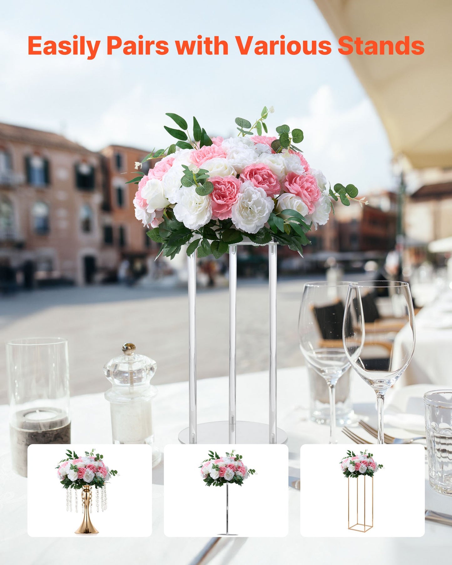 Flower Ball Arrangement Bouquet 10 PCS, 17.7-Inch Diameter Artificial Flower Balls Wedding Table Centerpieces, Rose Arrangements for Wedding Centerpiece Home Decorations, Pink and White Roses