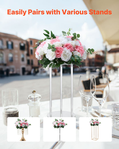 Flower Ball Arrangement Bouquet 10 PCS, 17.7-Inch Diameter Artificial Flower Balls Wedding Table Centerpieces, Rose Arrangements for Wedding Centerpiece Home Decorations, Pink and White Roses