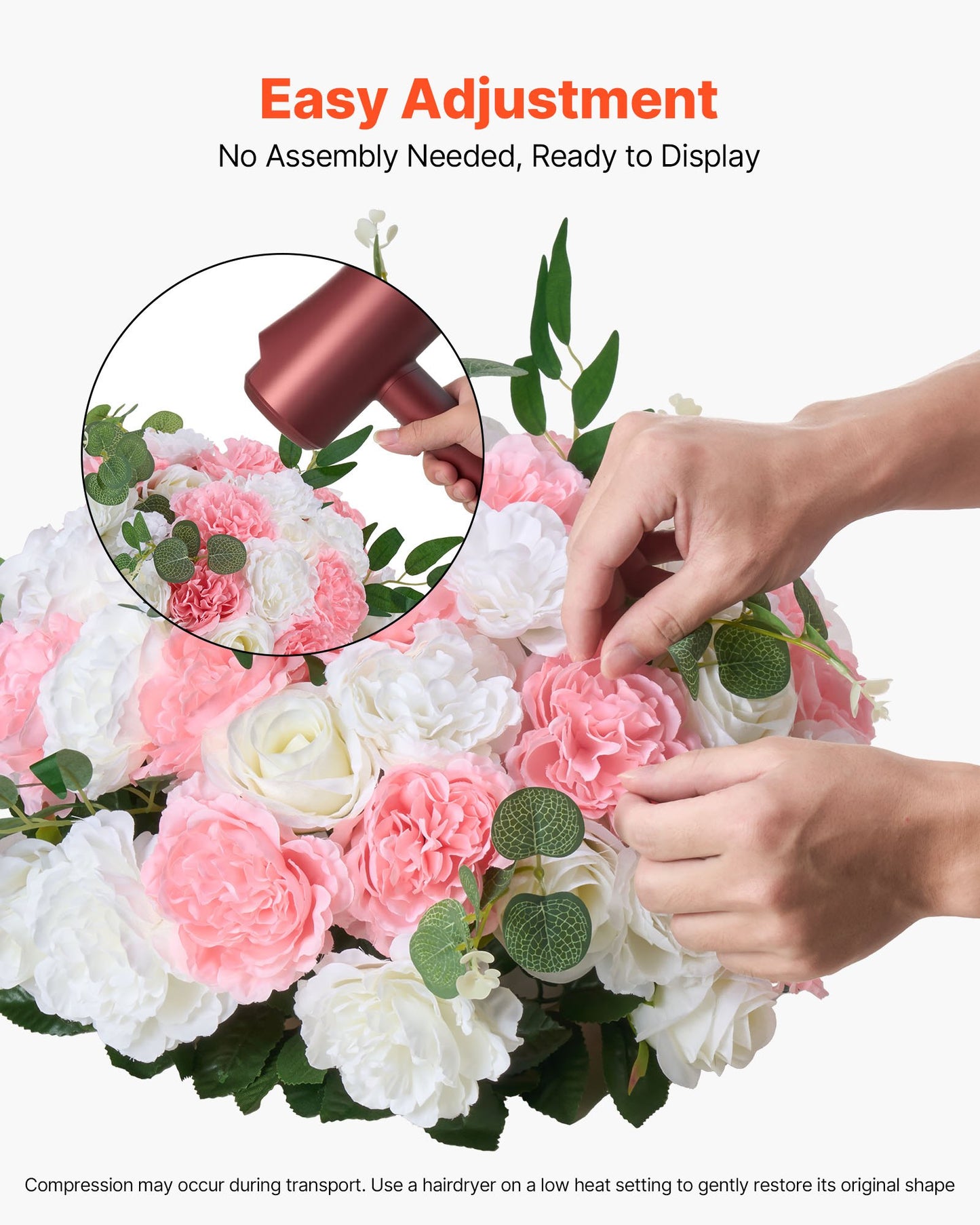 Flower Ball Arrangement Bouquet 10 PCS, 17.7-Inch Diameter Artificial Flower Balls Wedding Table Centerpieces, Rose Arrangements for Wedding Centerpiece Home Decorations, Pink and White Roses