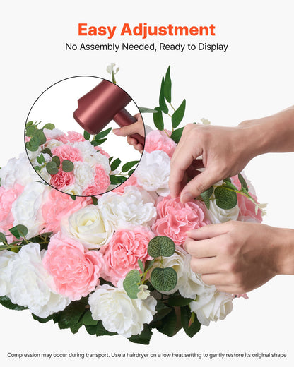 Flower Ball Arrangement Bouquet 10 PCS, 17.7-Inch Diameter Artificial Flower Balls Wedding Table Centerpieces, Rose Arrangements for Wedding Centerpiece Home Decorations, Pink and White Roses