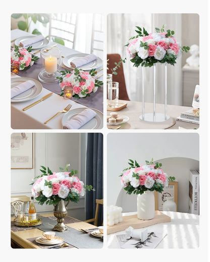 Flower Ball Arrangement Bouquet 10 PCS, 17.7-Inch Diameter Artificial Flower Balls Wedding Table Centerpieces, Rose Arrangements for Wedding Centerpiece Home Decorations, Pink and White Roses