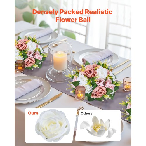 Blombollar för bröllopsbordsdekorationer 23 cm blombukett rosa + vit |  EU