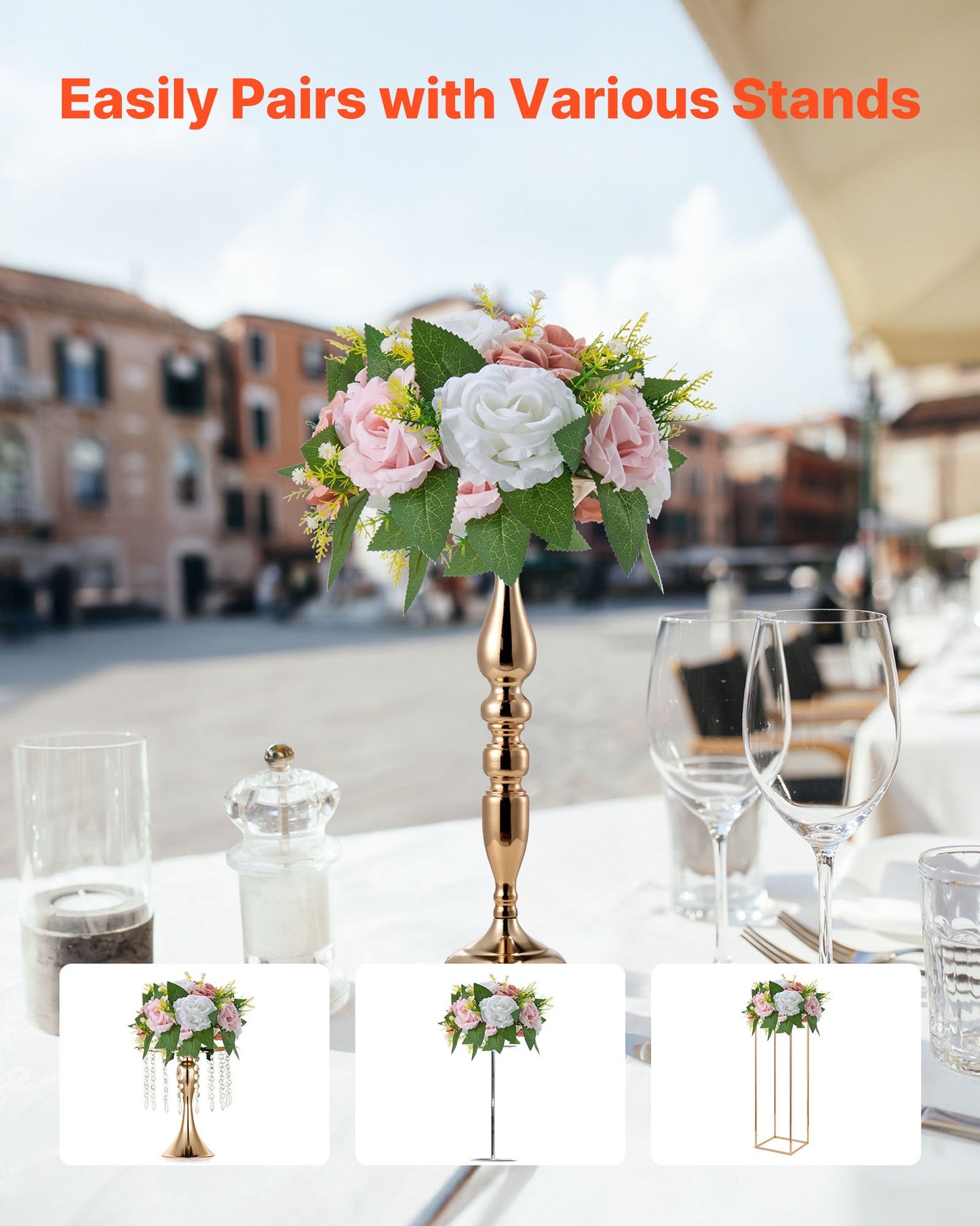 Flower Ball Arrangement Bouquet 10PCS, 9.5-Inch Diameter Artificial Flower Balls Wedding Table Centerpieces, Faux Rose Arrangements for Wedding Centerpiece Home Decoration, Pink and White Roses