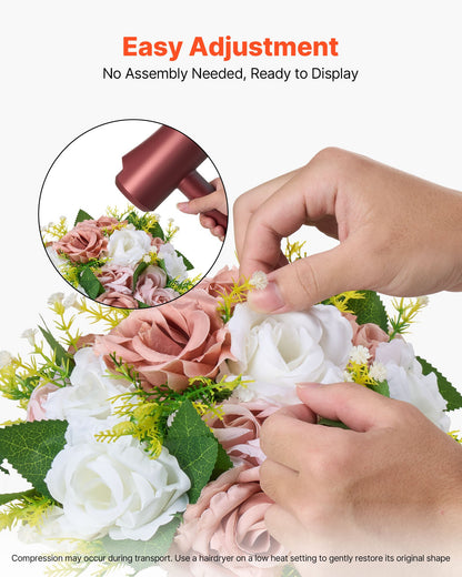 Flower Ball Arrangement Bouquet 10PCS, 9.5-Inch Diameter Artificial Flower Balls Wedding Table Centerpieces, Faux Rose Arrangements for Wedding Centerpiece Home Decoration, Pink and White Roses