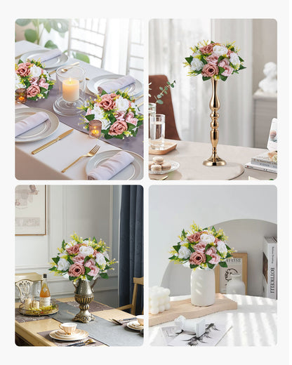 Flower Ball Arrangement Bouquet 10PCS, 9.5-Inch Diameter Artificial Flower Balls Wedding Table Centerpieces, Faux Rose Arrangements for Wedding Centerpiece Home Decoration, Pink and White Roses