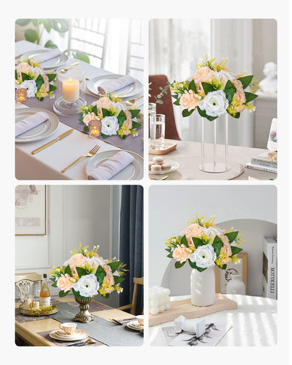 Flower Ball Arrangement Bouquet 10 PCS, 9.5-Inch Diameter Artificial Flower Balls Wedding Table Centerpieces, Rose Arrangements for Wedding Centerpiece Home Decoration, Champagne & White Roses