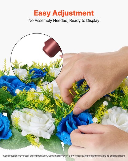 Flower Ball Arrangement Bouquet 10 PCS, 19.6 x 8.6 Inch Artificial Flower Balls Wedding Table Centerpieces, Faux Rose Arrangements for Wedding Centerpiece Home Decoration, Blue and White Roses