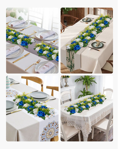 Flower Ball Arrangement Bouquet 10 PCS, 19.6 x 8.6 Inch Artificial Flower Balls Wedding Table Centerpieces, Faux Rose Arrangements for Wedding Centerpiece Home Decoration, Blue and White Roses